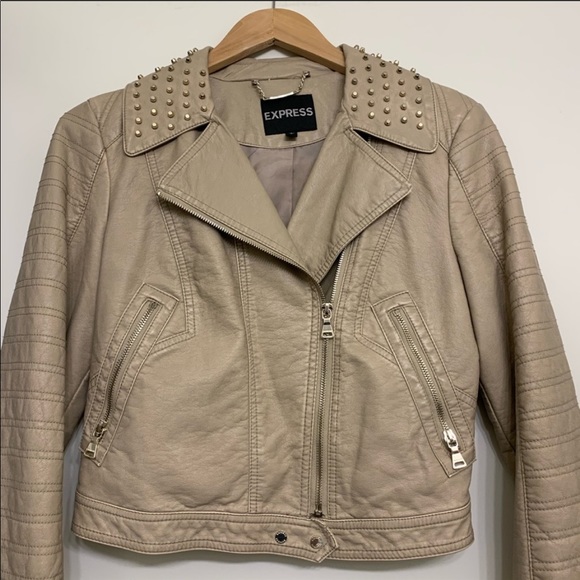 Express Beige Faux Leather Jacket small - Picture 4 of 6